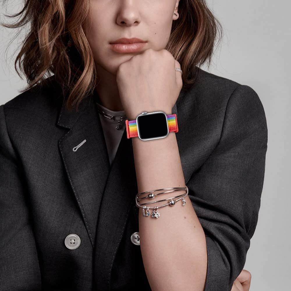 Apple Watch (42/41/40/38 mm) Nylon Ersatz Armband mit Klettverschluss (Gelenkumfang: 170-215mm) - Regenbogen