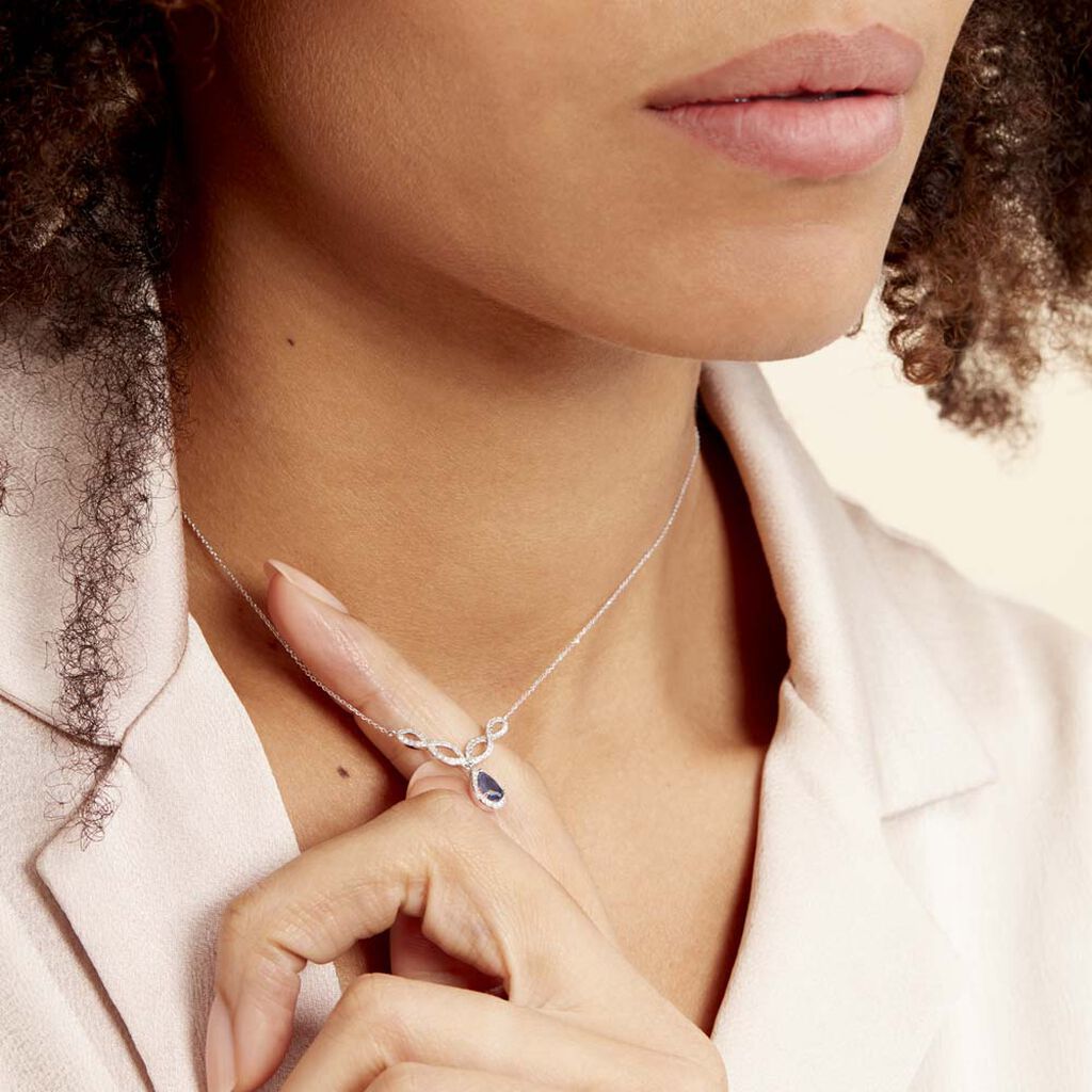 Collier Sissi Or Blanc Saphir Diamant