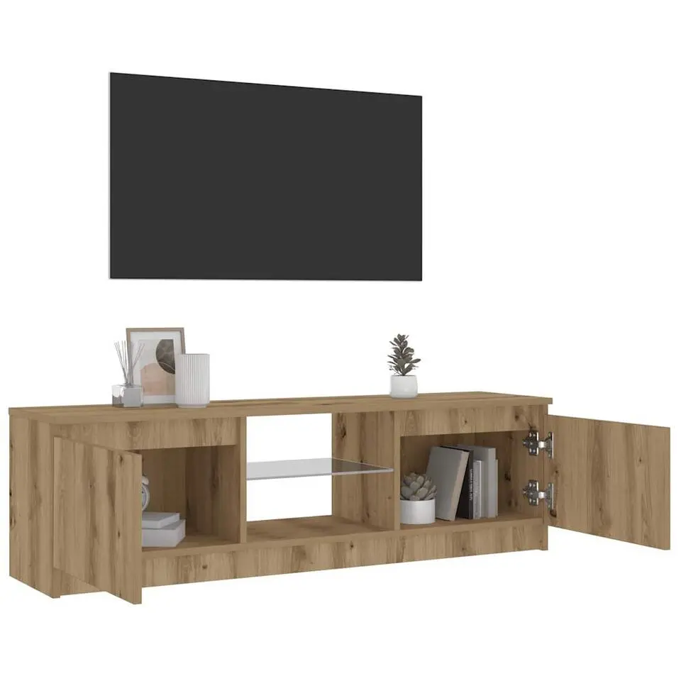 vidaXL - TV-meubel met LED en 2 deuren - Artisanaal eiken - 120x30x36 cm