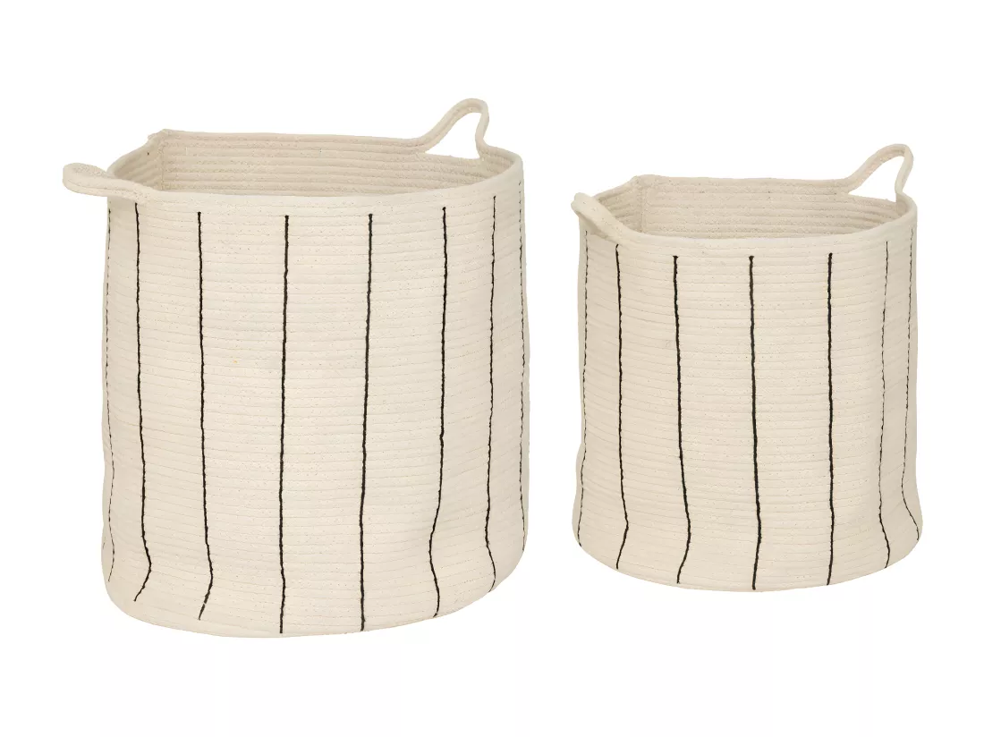 Lot de 2 Paniers de rangement en Coton Ivoire et rayé Noir