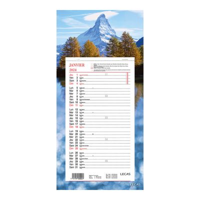 Calendrier Lecas long - mensuel à feuillets - 16 x 33,3 cm - disponible dans différentes couleurs