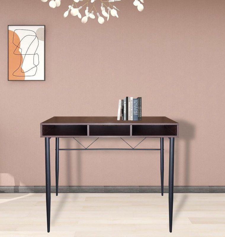 Sidetable - Vintage Donkerbruin - Zwart Metalen Frame - 3 Open Opbergvakken