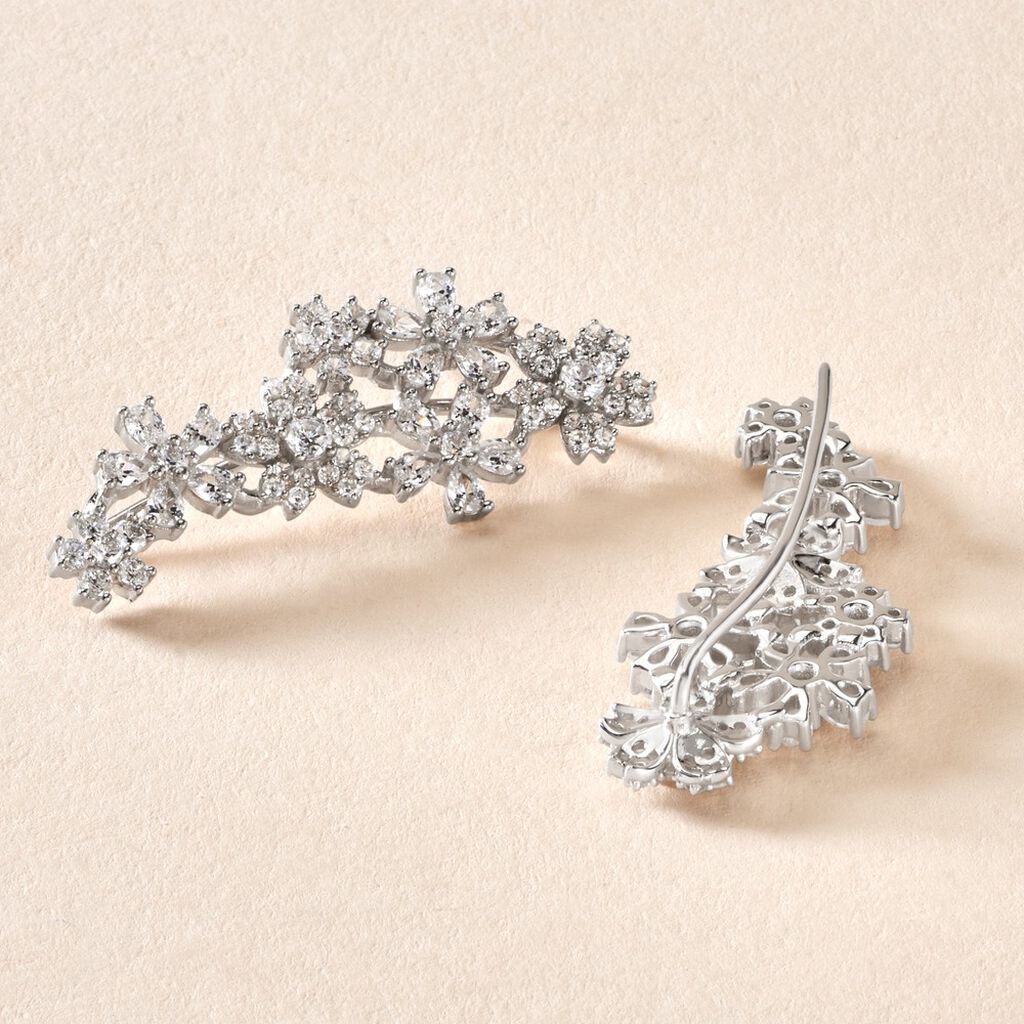 Bijoux D'oreilles Midnight Flower Argent Blanc Oxyde De Zirconium