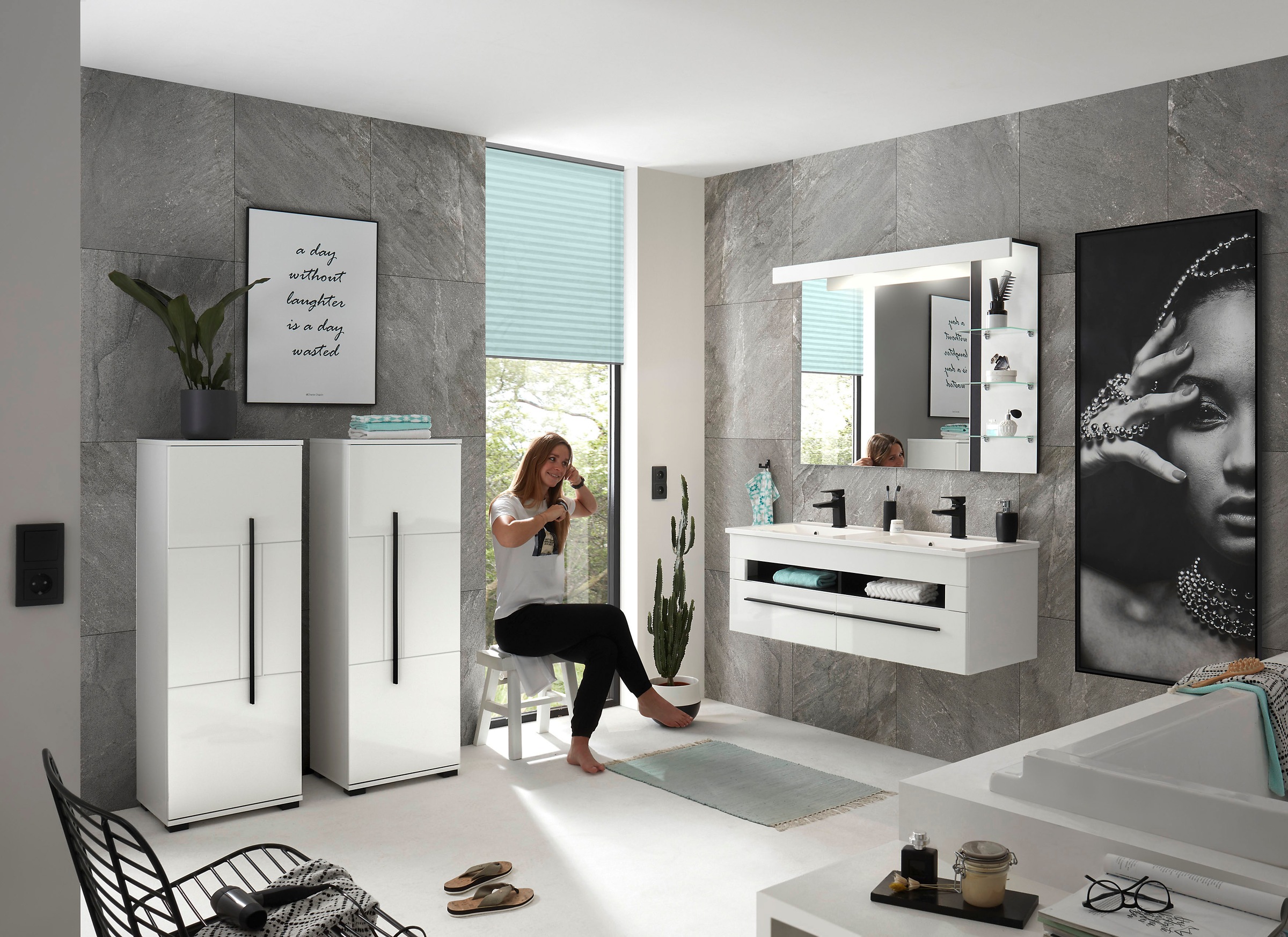 INOSIGN Waschtisch »Cantara, Waschtisch inkl. Waschbecken, modernes Design« mit schwarzen Griffen, ausreichend Stauraum