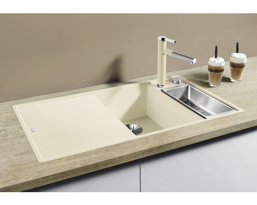 Blanco AXIA III 6 SF spoelbak, 990 x 500 mm, wit, 524666, 1 bak met afdruipgedeelte, bak links met secundaire bak