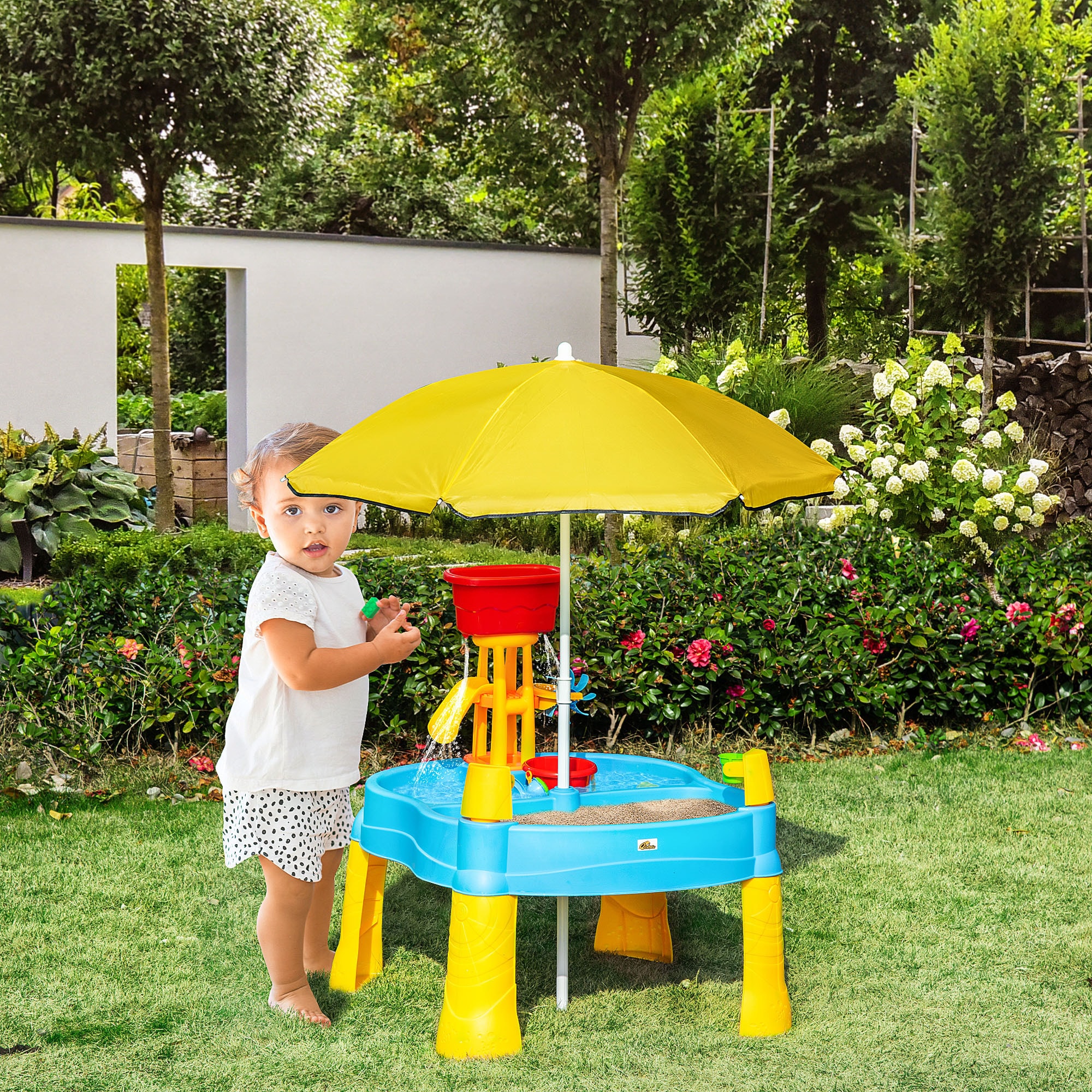 HOMCOM Sandspielzeug mit Sonnenschirm bunt 72,5L x 78B x 81,5H cm