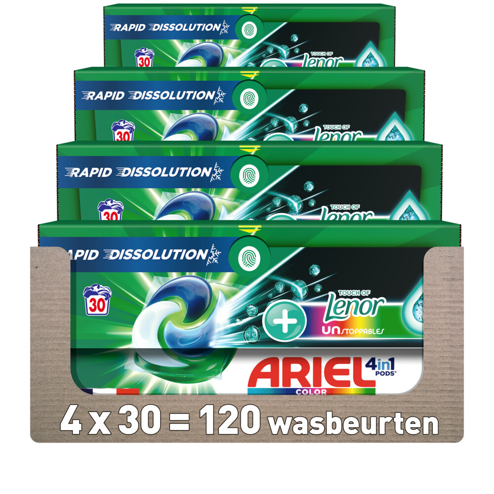 4x Ariel 4in1 Wasmiddel Pods Color Lenor Unstoppables30 stuks