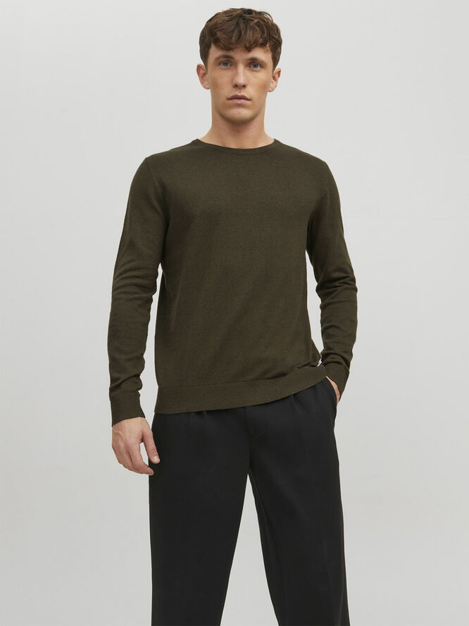 Jack & Jones JJEEMIL KNIT CREW NECK NOOS Olive night/melange