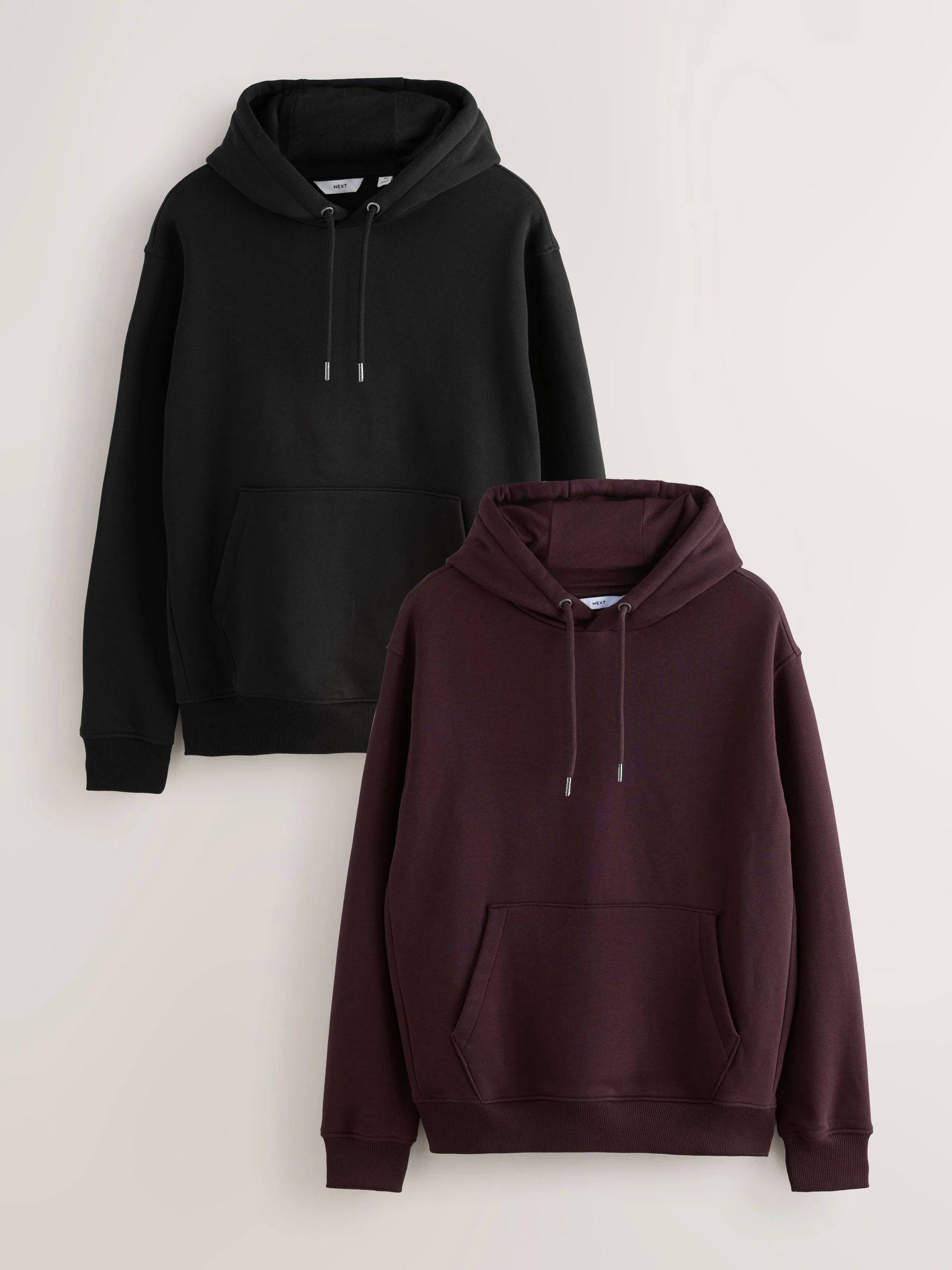 Zwart/Bourgondisch Rood - Cotton Rich Jersey Overhead Hoodies 2 Pack