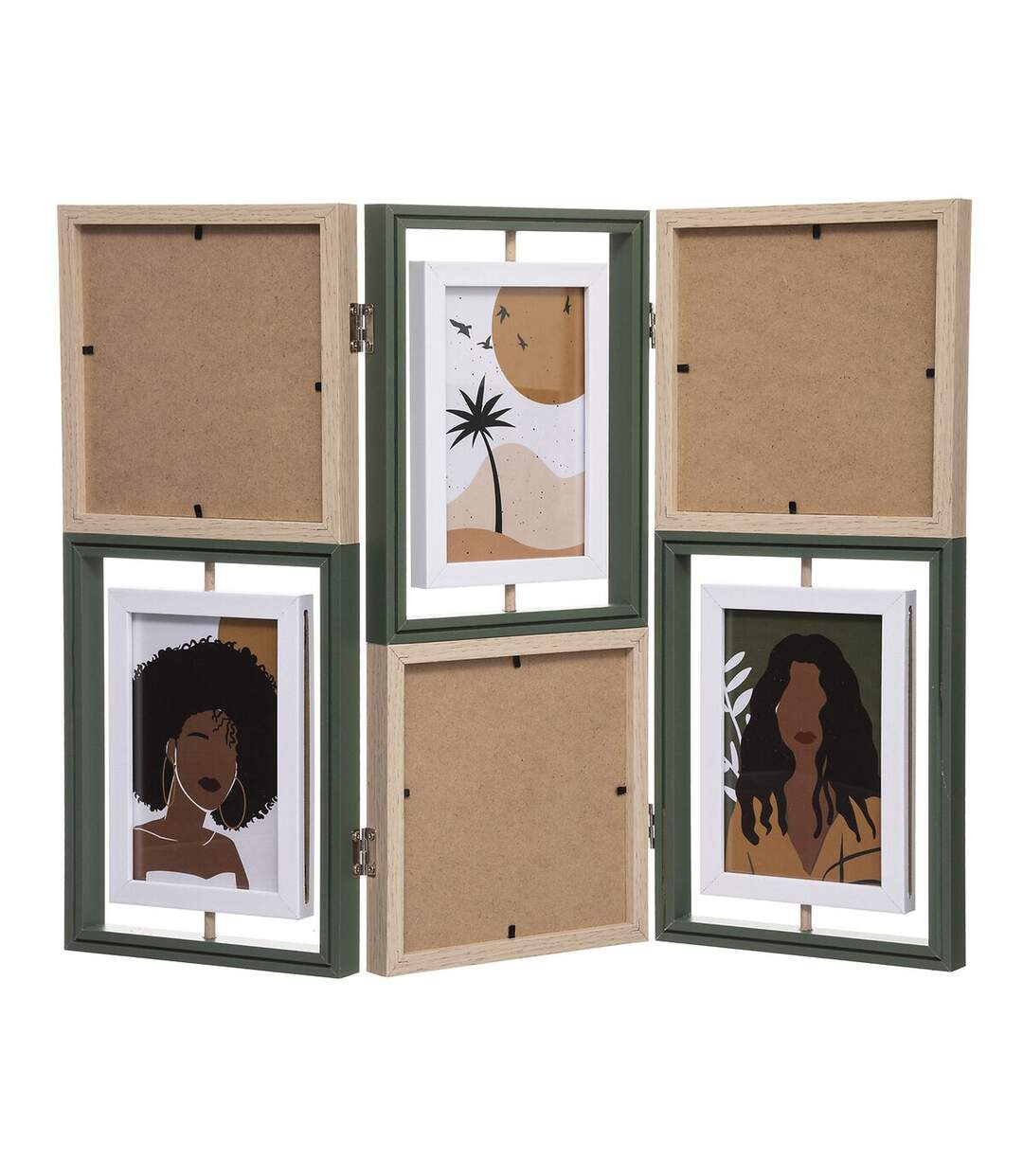 Pêle-Mêle Joel pliable à 6 photos en MDF et verre - Beige et Noir