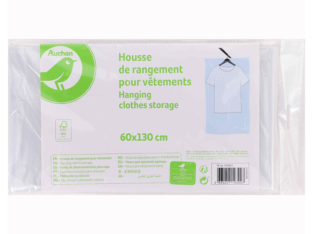 SACO PARA FATOS AUCHAN ESSENCIAL 60X130CM