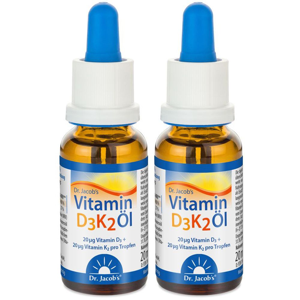 Dr. Jacob's Vitamin D3K2 Öl 800 IE/20 mcg D3+K2 640 Tropfen vegetarisch