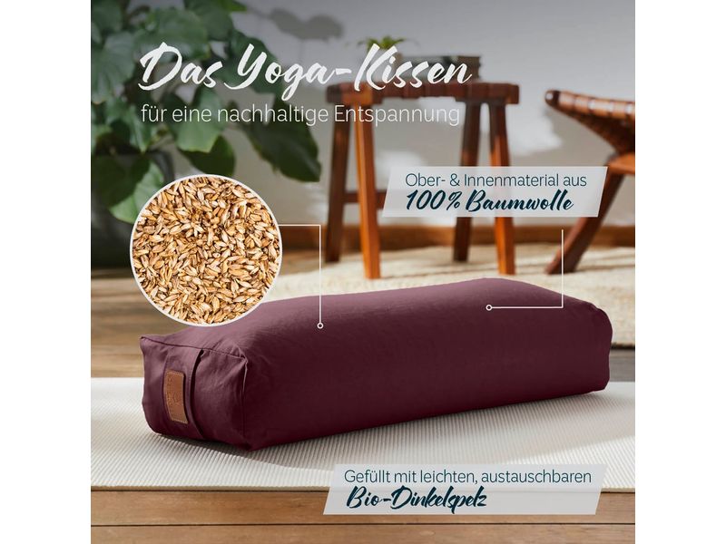 DoYourYoga Yoga-Bolster Paravati Bio-Dinkelspelz, Dunkelrot Yoga-Zubehör