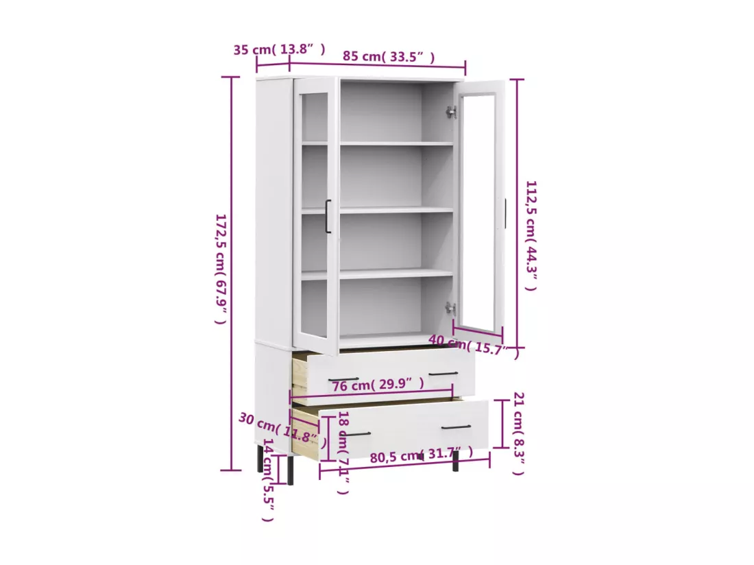 Bibliothèque avec pieds en métal Blanc 85x35x172,5 cm Bois OSLO