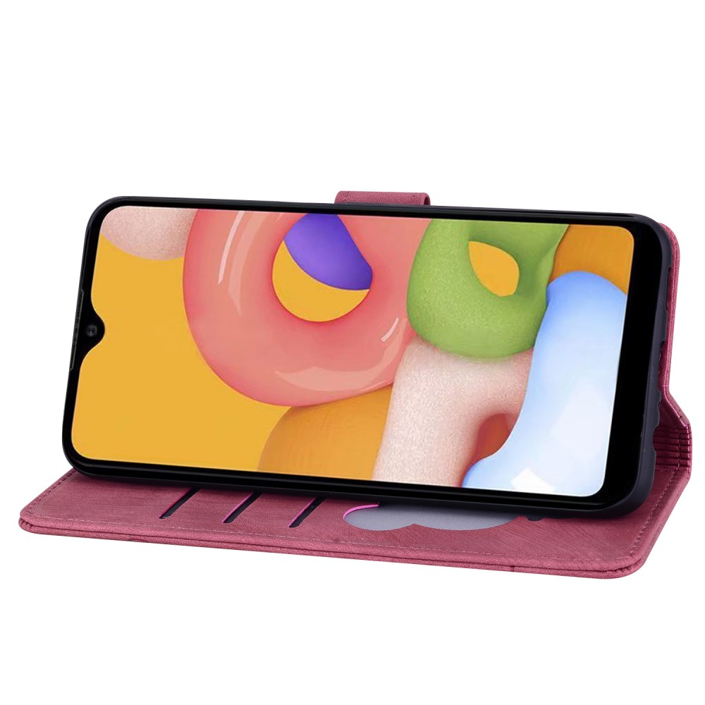 Samsung Galaxy A54 5G Leder Tasche Flip Cover Katze & Blumen Imprint - Rot