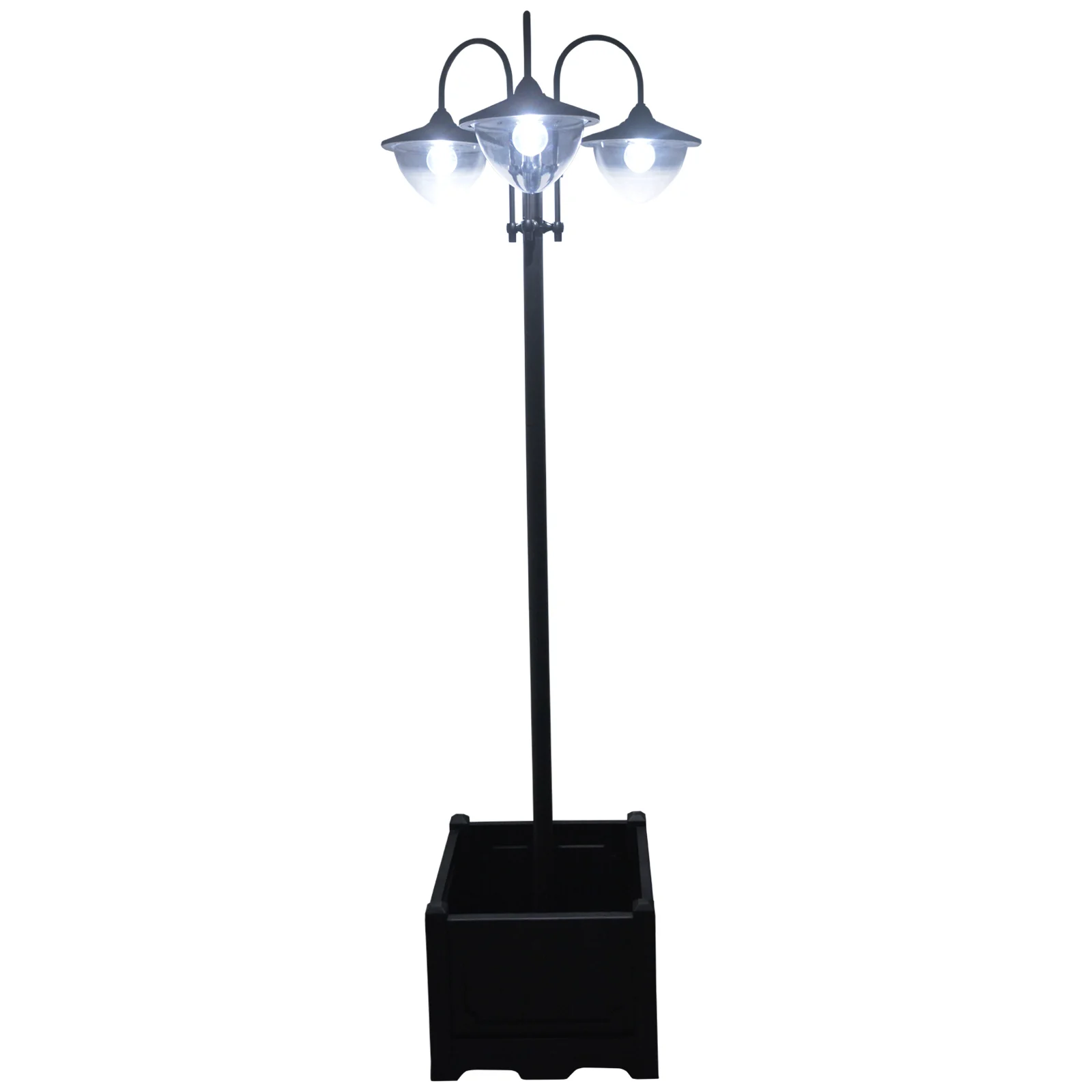 Luminária solar de jardim Outsunny com 18 LEDs brancos frios de 6000K, à prova d'água IP44, sensor noturno e base para vaso de flores, luminária externa para caminhos, terraços e pátios, 60x55x189 cm, preta.