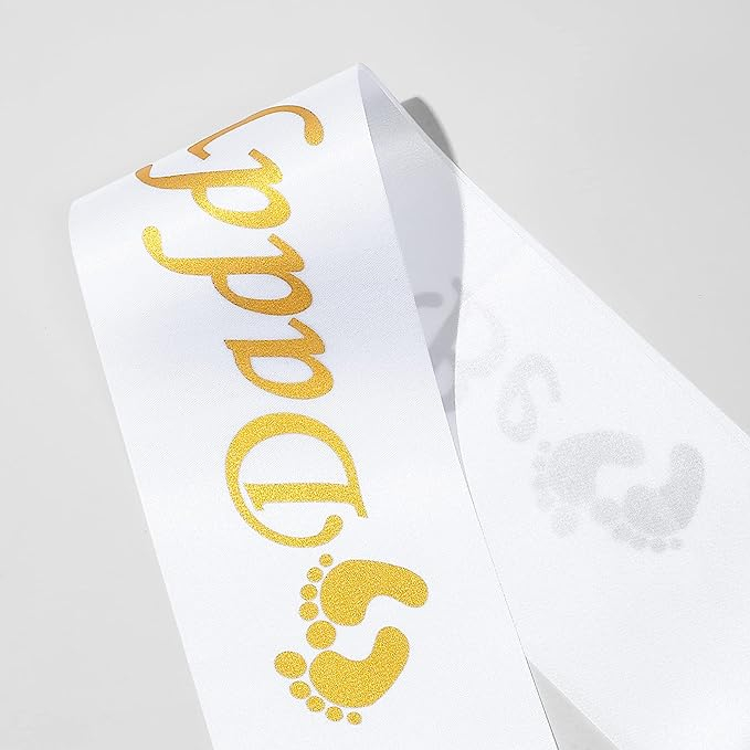 (2er Set) Baby Shower Party Accessoire Gender Reveal Schärpe Mummy to Be / Daddy to Be - Weiss / Gold