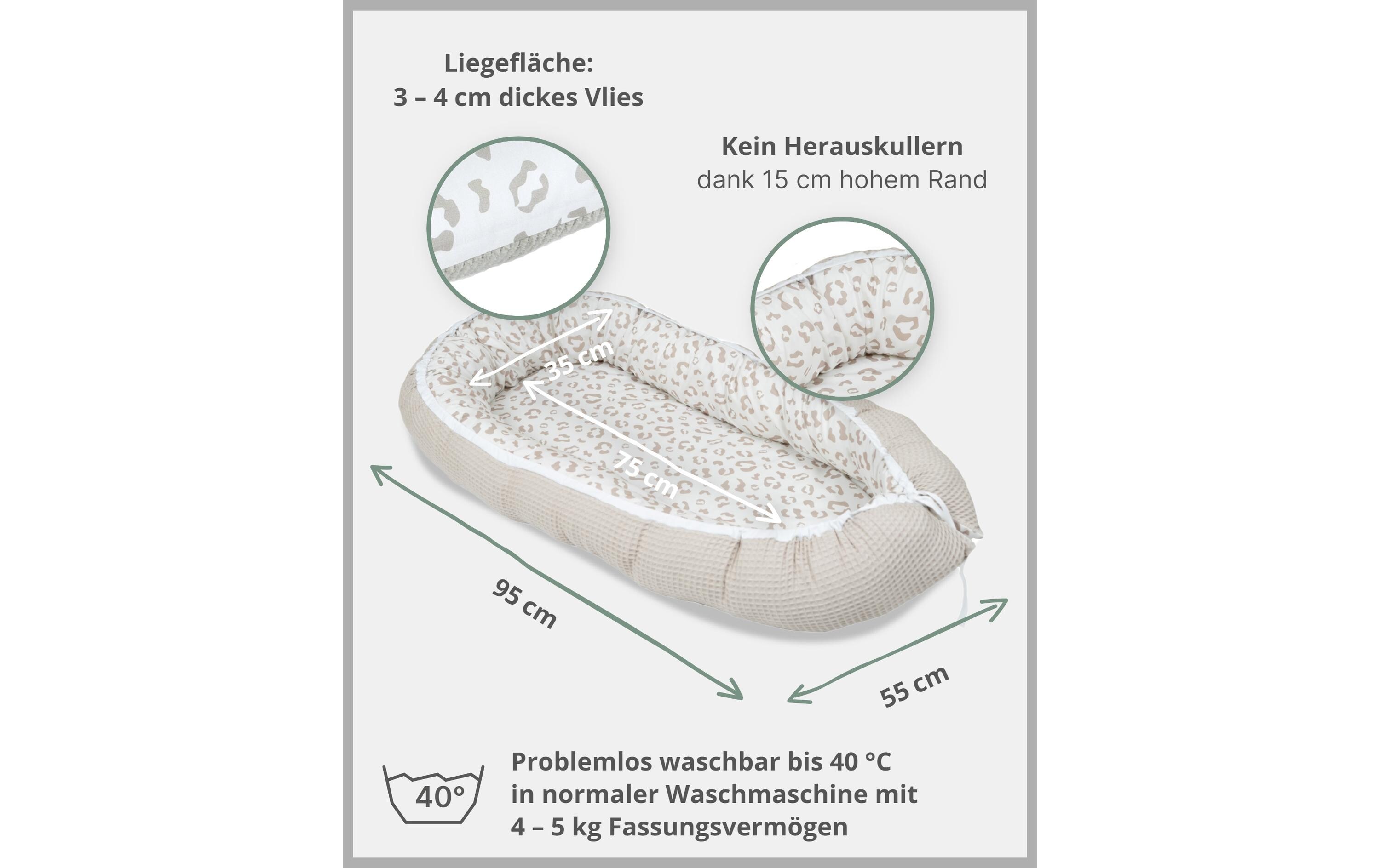 Babynest Leo 55 x 95 cmKuschelnest für Schutz und Geborgenheit