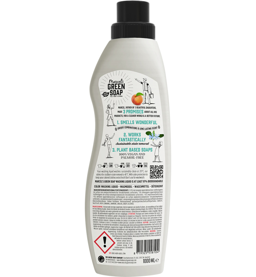 Marcel’s Green Soap Wasmiddel Kleur Peach & Jasmin (1000 ml)