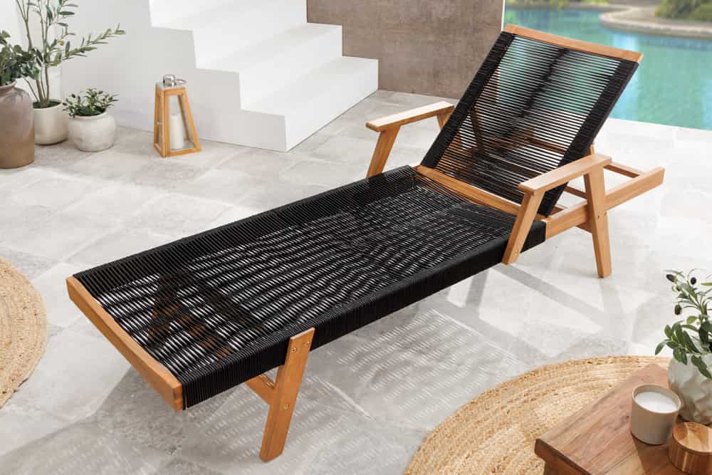 Verstellbare Gartenliege BALI ROPE 200cm natur anthrazit Akazie Sonnenliege wetterfest