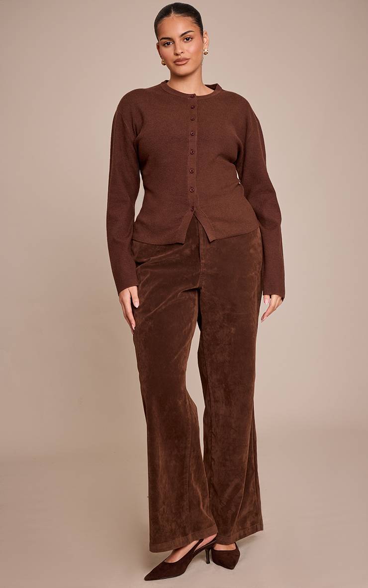 Chocolat Top En Maille À Manches Longues Boutonné Grande Taille