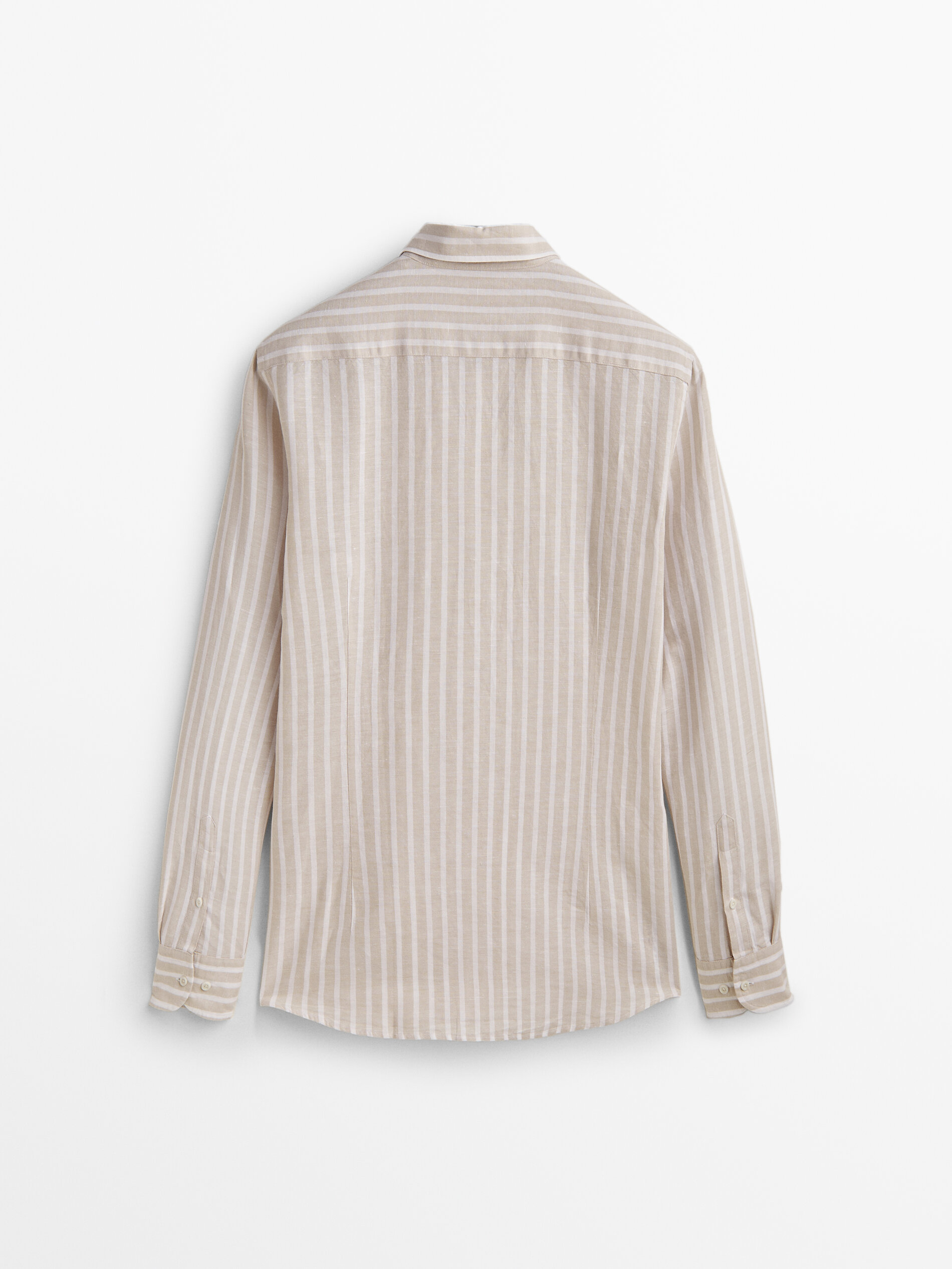 Rayas camisa com lino e algodón slim fit - BEIGE