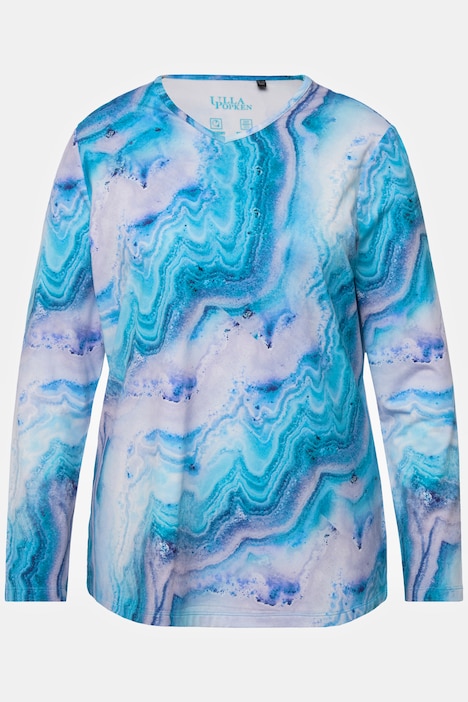 Ski-Shirt, Marmormuster, Loop, V-Ausschnitt, Langarm