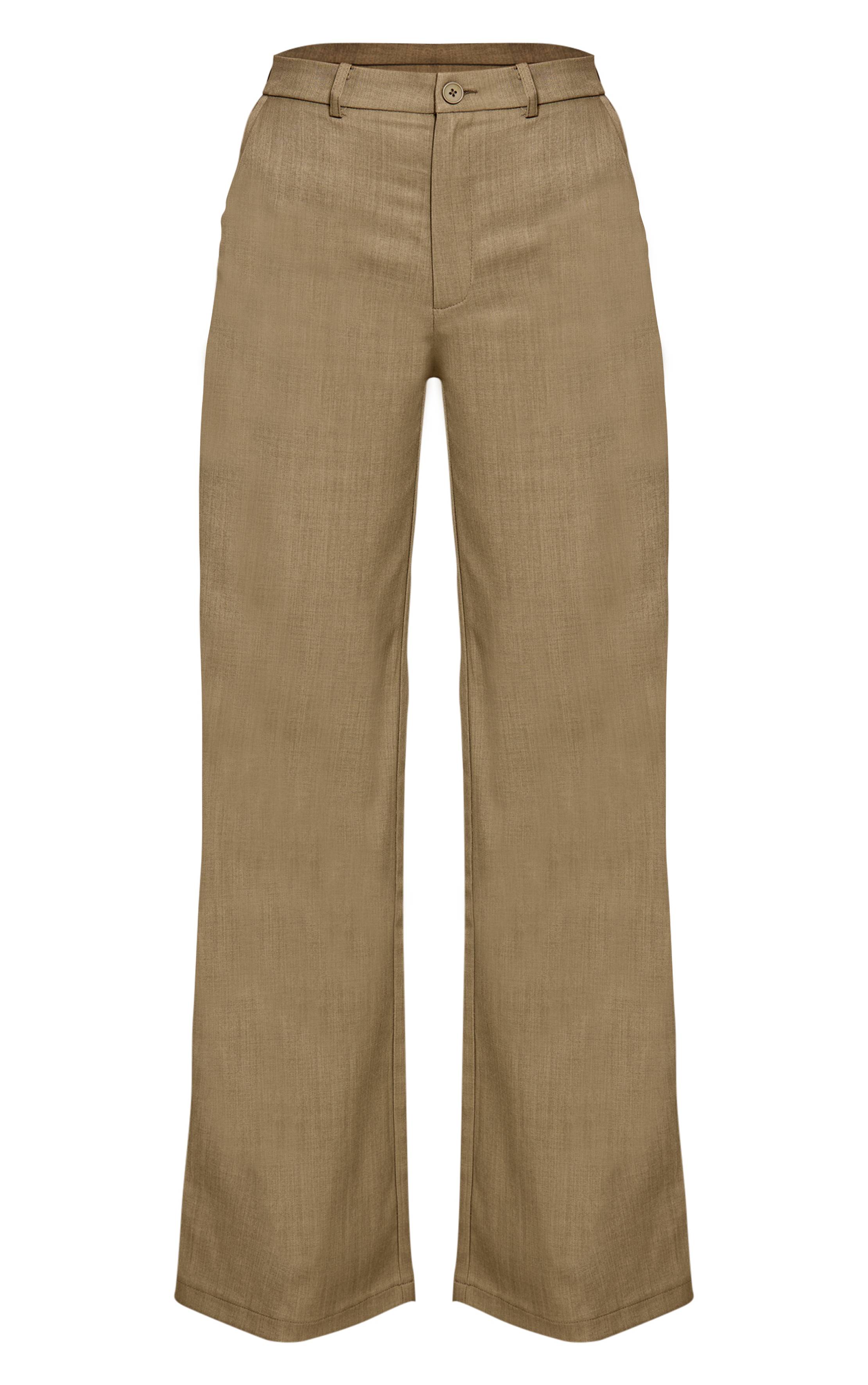 Sage Khaki Pantalon Large Tissé Ajusté À Fines Rayures