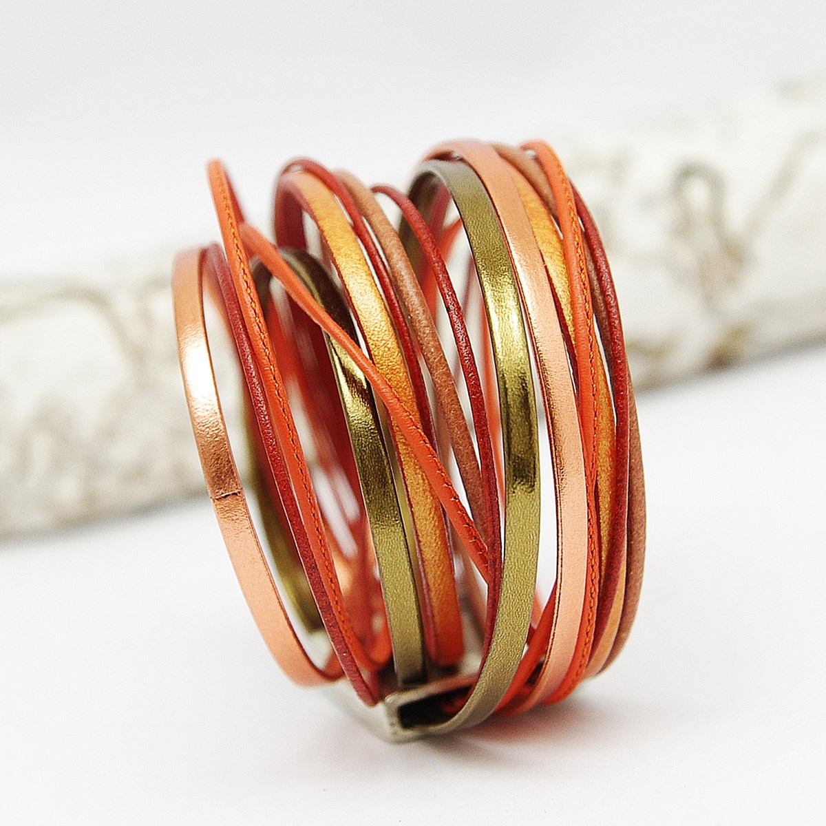 Bracelet en cuir multiliens orange femme Amarok