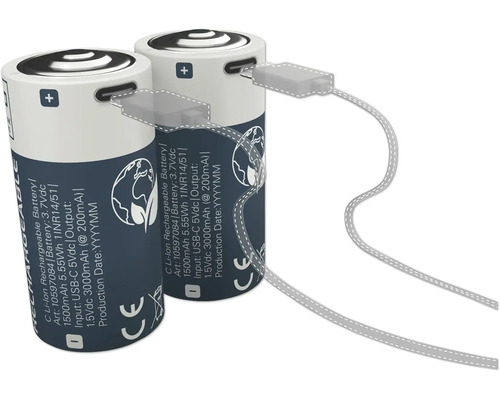 LUMAK PRO Oplaadbare Batterij D Mono 1.5V 6500 mAh Li-ion 2 Stuks met USB-C