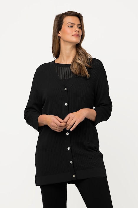 Strickjacke, Strukturstreifen, V-Ausschnitt, 3/4-Arm
