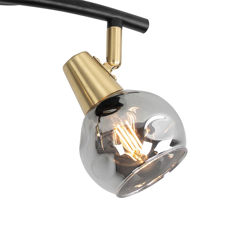 Plafondlamp zwart met messing en glas smoke 2-lichts - Vidro