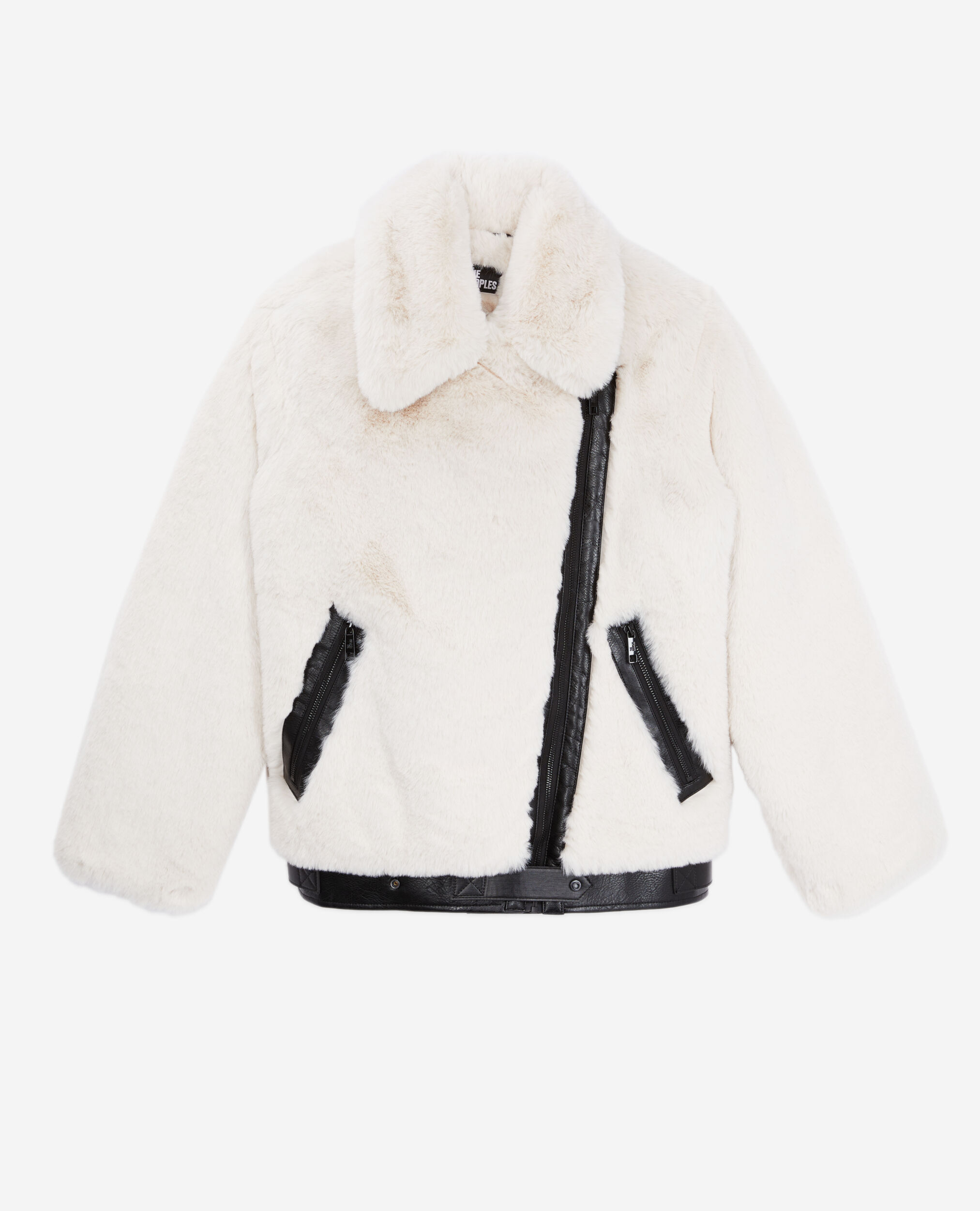 Ecru faux fur bomber jacket