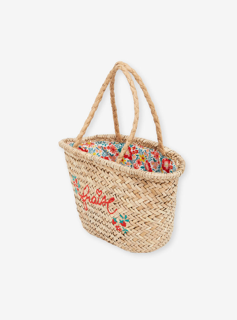 Sac panier en paille brodé Fraise