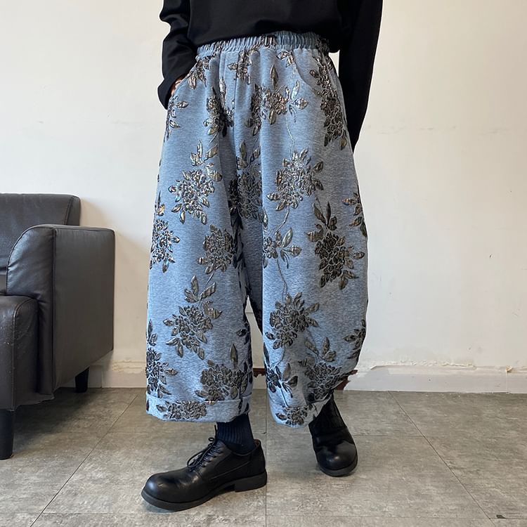 Freehop - Elastische taille bloemen cropped harembroek