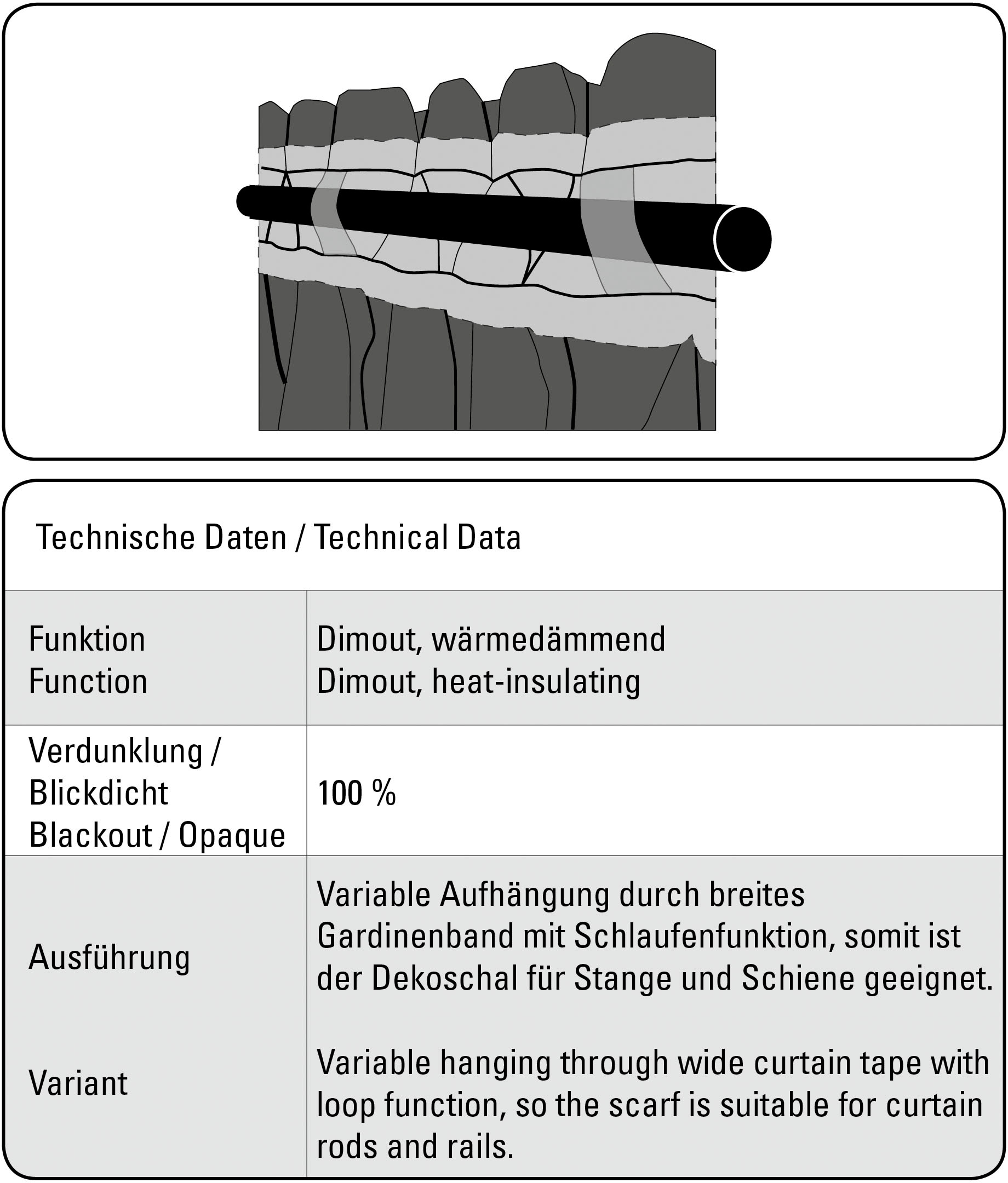 GARDINIA Gardine »Schal mit Gardinenband Dimout« verdeckte Schlaufen 1 Stk. tlg. Stoff Dimout
