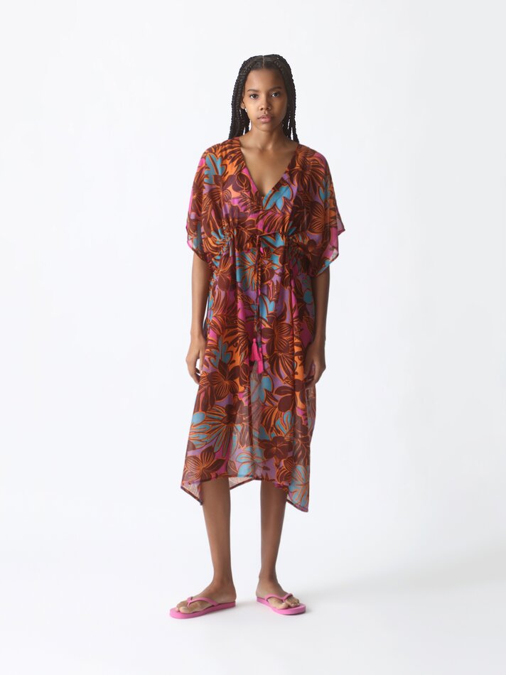 Caftan midi estampado - Marrom