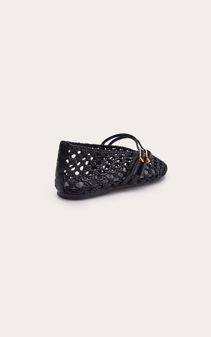 Noir Ballerines À Brides Tressées Avec Boucle