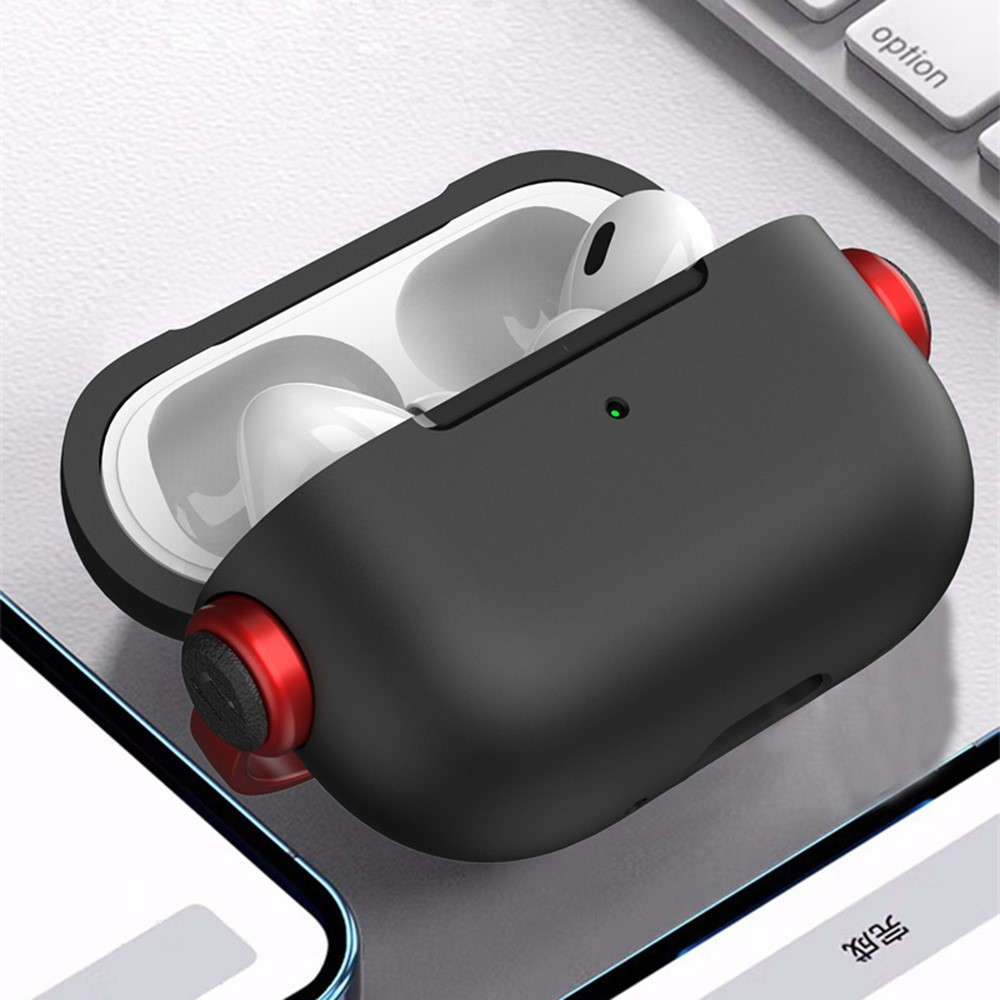 AirPods Pro 2 / AirPods Pro Hybrid Gummi Case Schutzhülle mit Karabinerhaken Kopfhörer Design - Schwarz / Grün