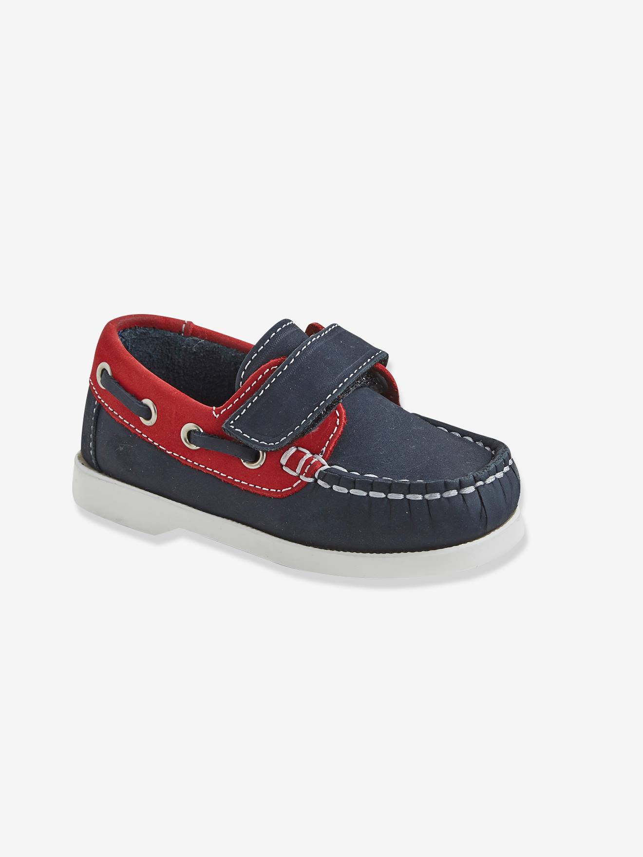 Sapatos náuticos de couro azul-escuro lisos para bebê com estampas.