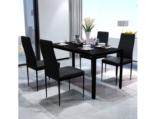 VIDAXL - Ensemble table et chaises Ensemble de salle à manger 5 pcs cuir synthétique noir