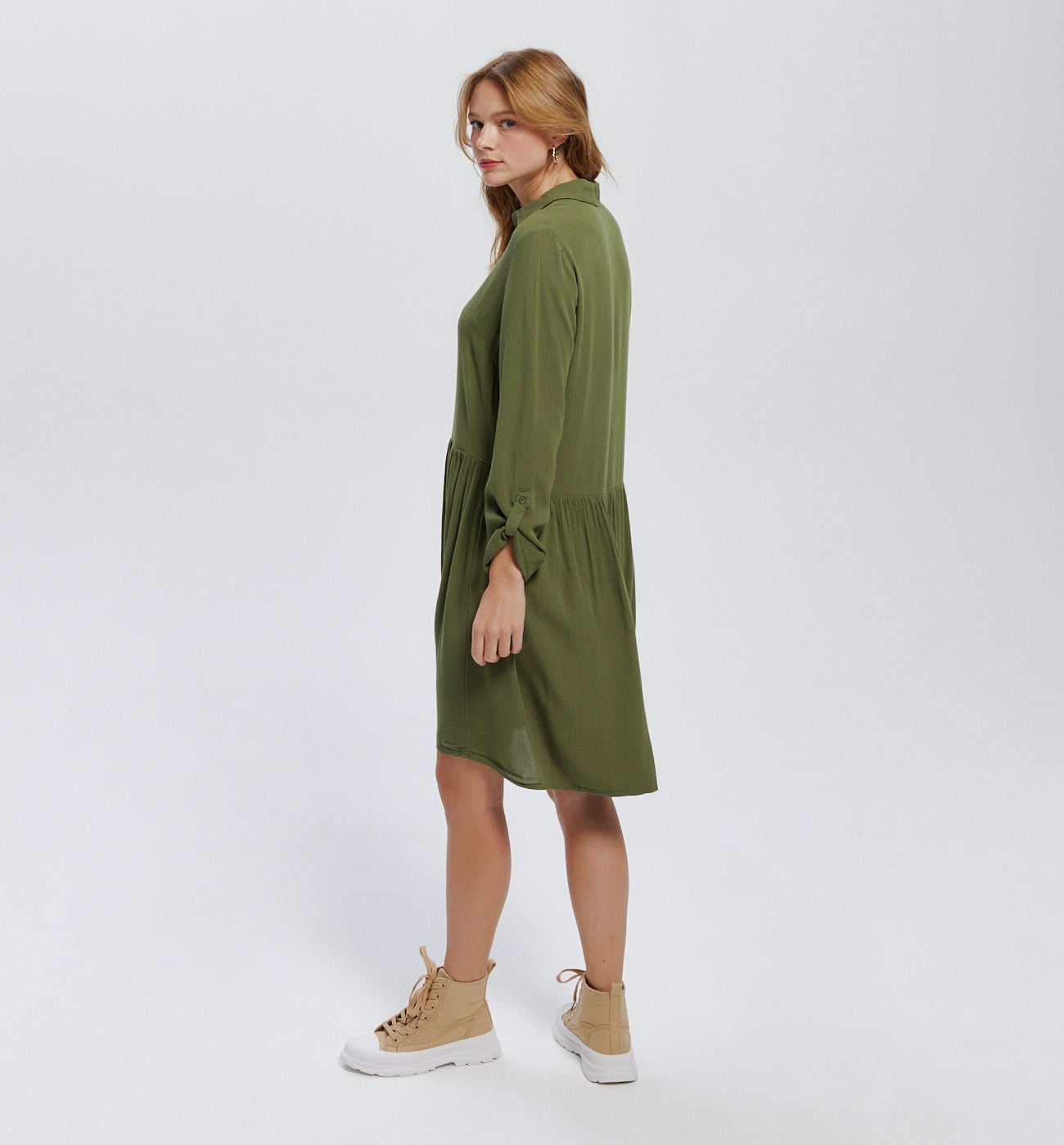 Robe en crépon JEANNE - Kaki