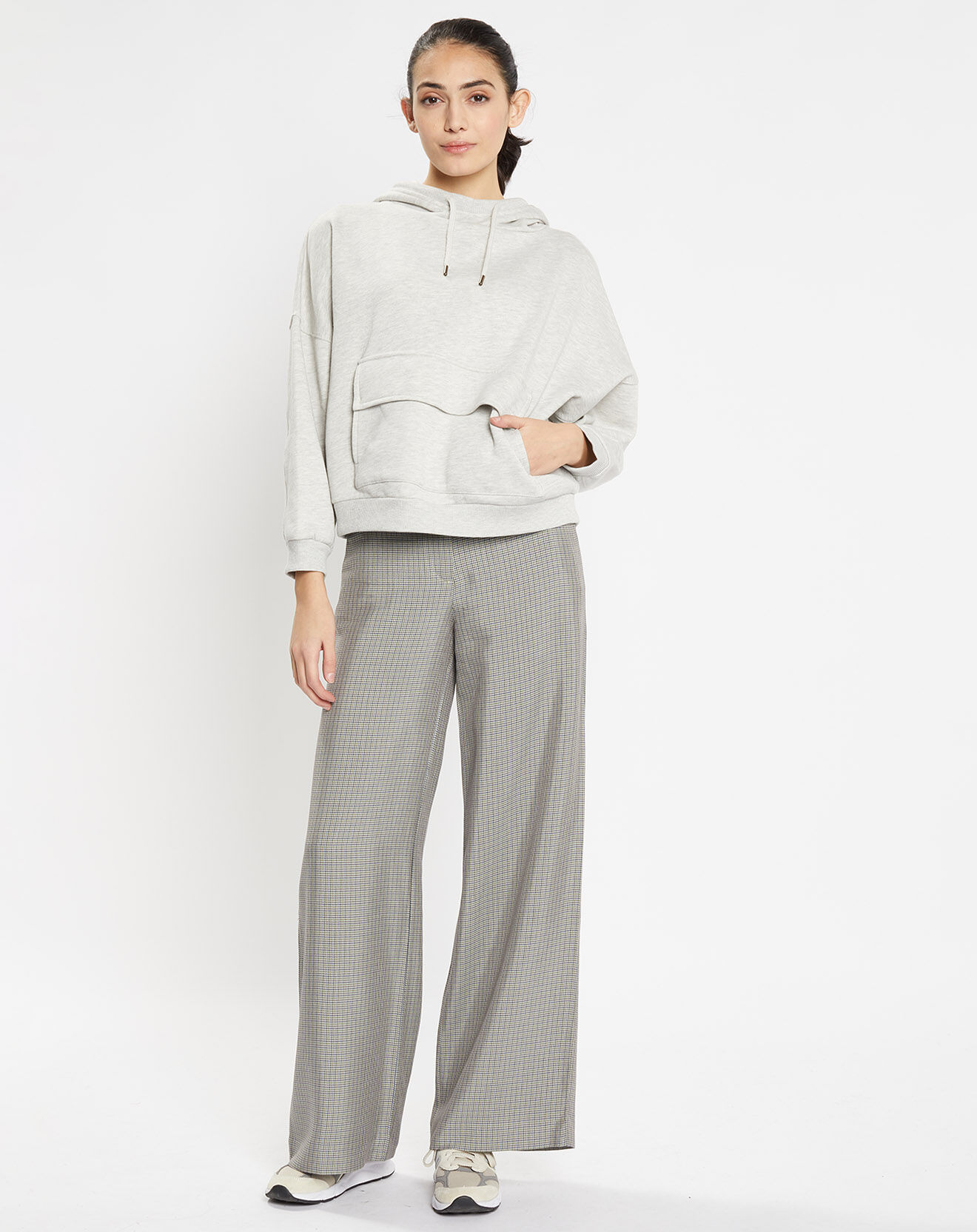 Galeries Lafayette Pantalon large et fluide imprimé pied-de-poule bleu