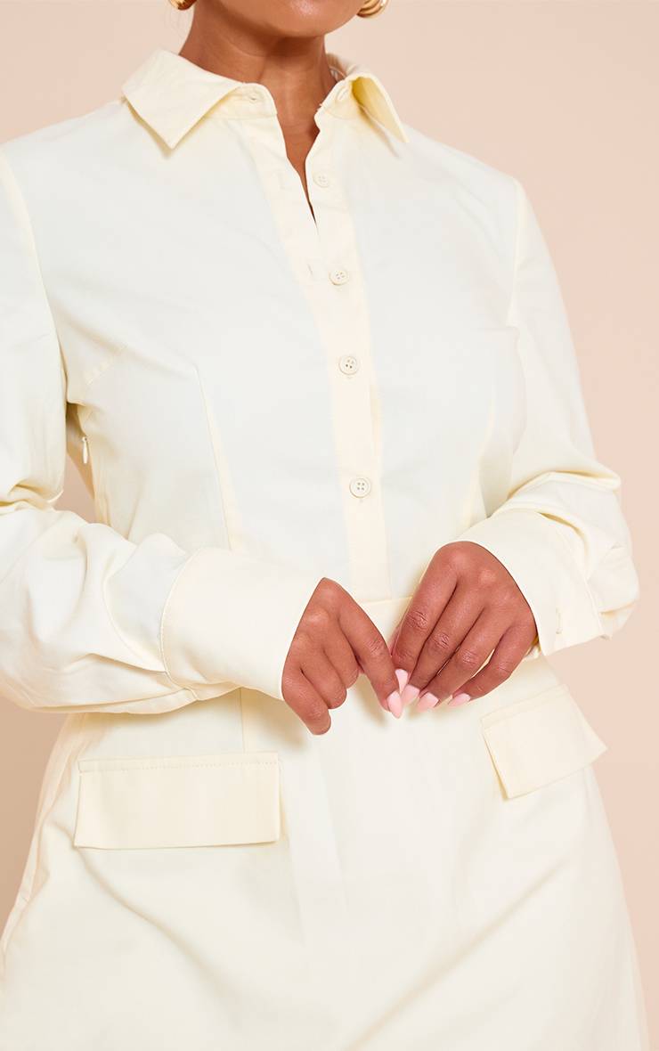 Pale Yellow Robe Chemise Cintrée Évasée Shape Crème Beurre