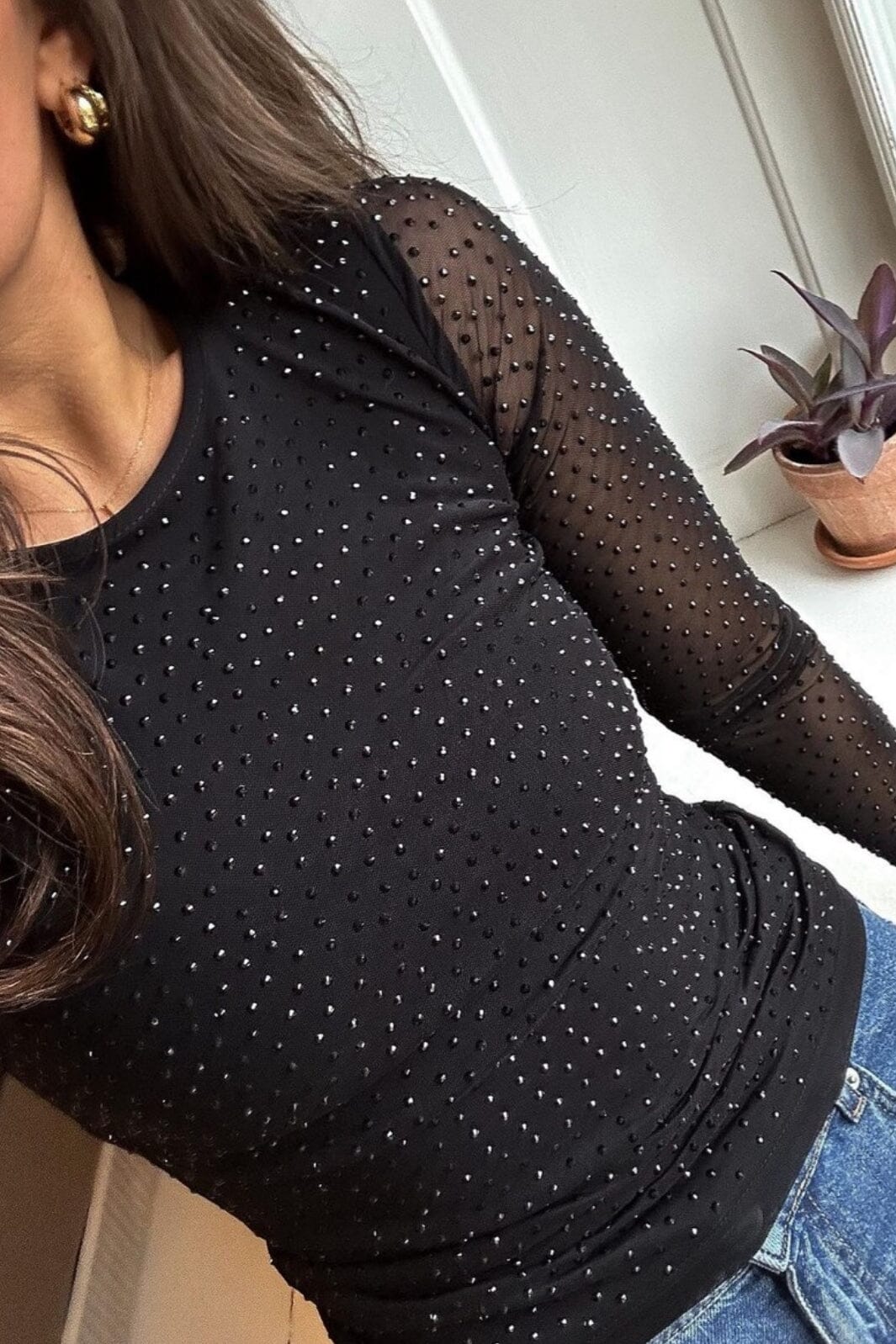 Neo Noir Basira Stone Mesh Blouse