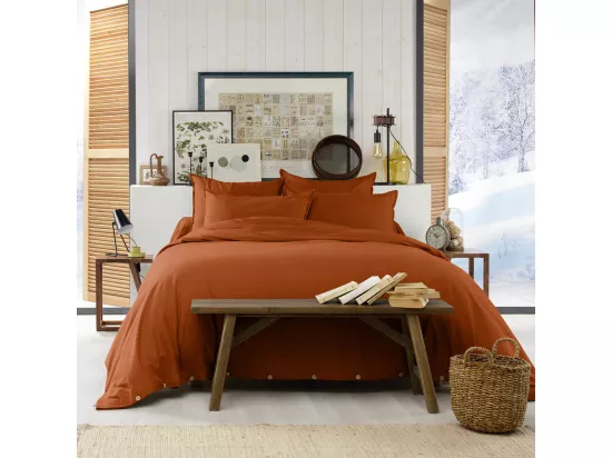 HEDDA - Housse de Couette 260x240cm Flanelle de Coton Coloris Tomette