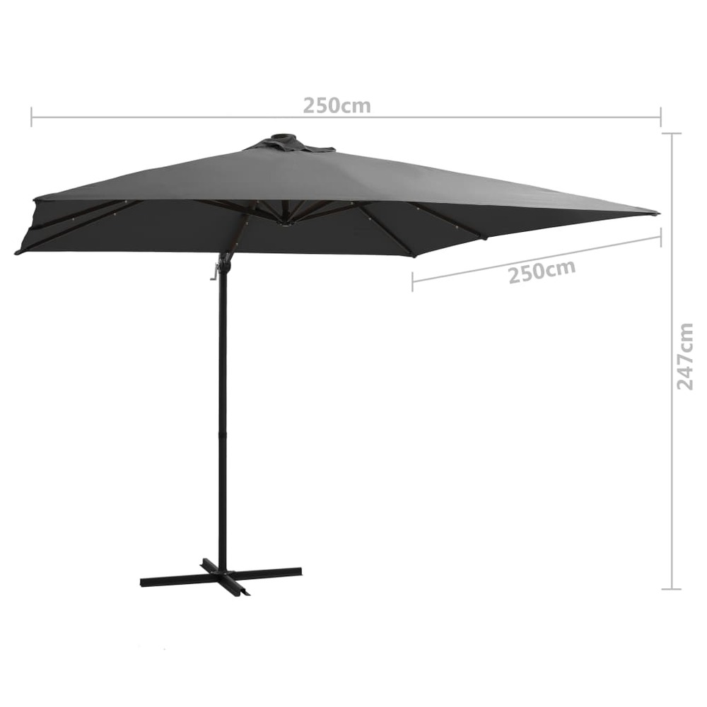 Parasol déporté avec led et mât en acier 250 x 250 cm anthracite