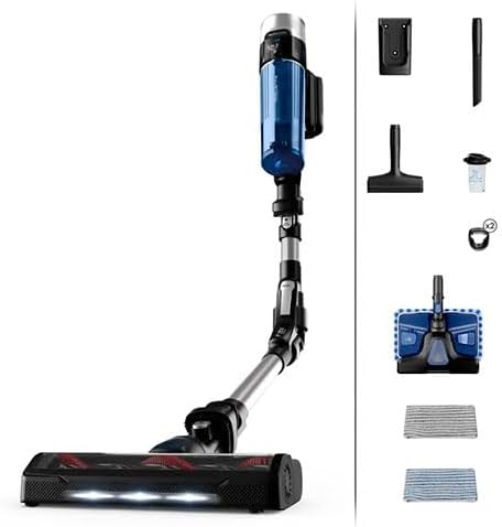 Rowenta X-Force Flex 9.60 Allergy Aqua kabelloser Akku-Stabstaubsauger, herausnehmbarer Akku, Staubsauger kabellos bis zu 45 Min. Laufzeit, kompakt, Flex-Gelenk, blau-schwarz, RH20C4WO