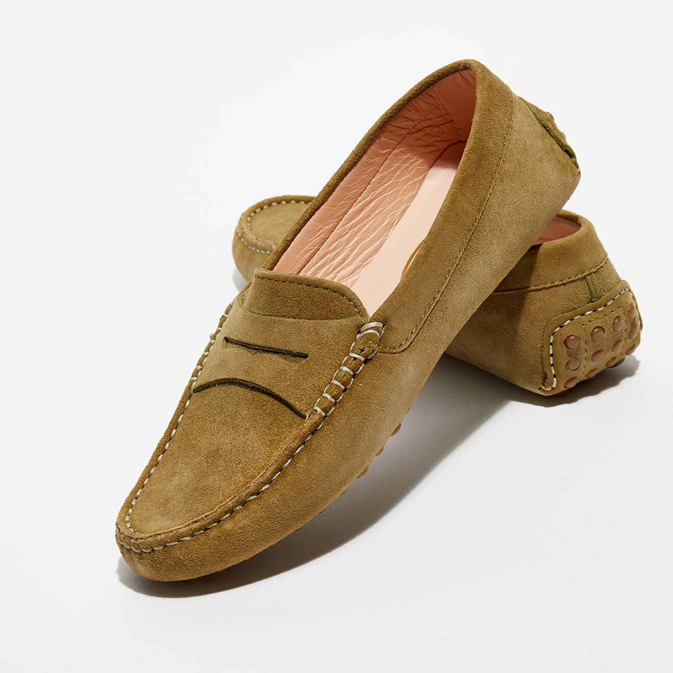 Loafers Mocassins en Velours de Cuir Jade kaki