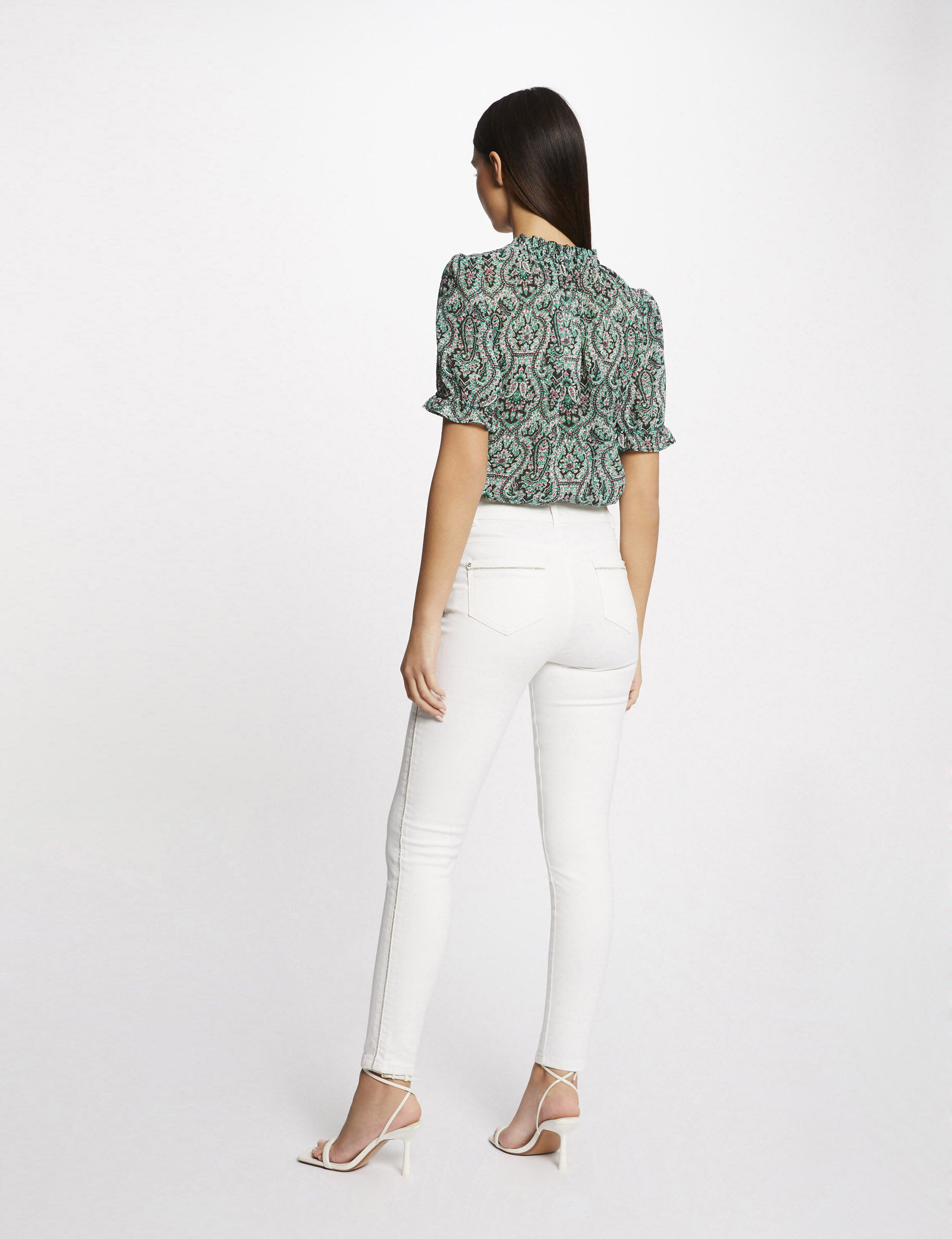 Jeans slim bandes bijoux ecru femme - ecru